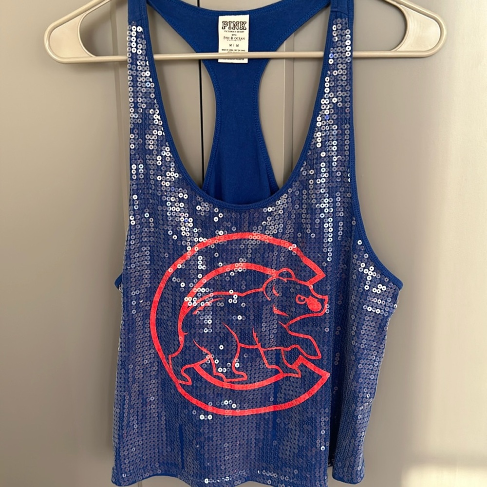 Pink Victorias Secret Chicago Cubs Vintage Sequin Racerback Tank Top!